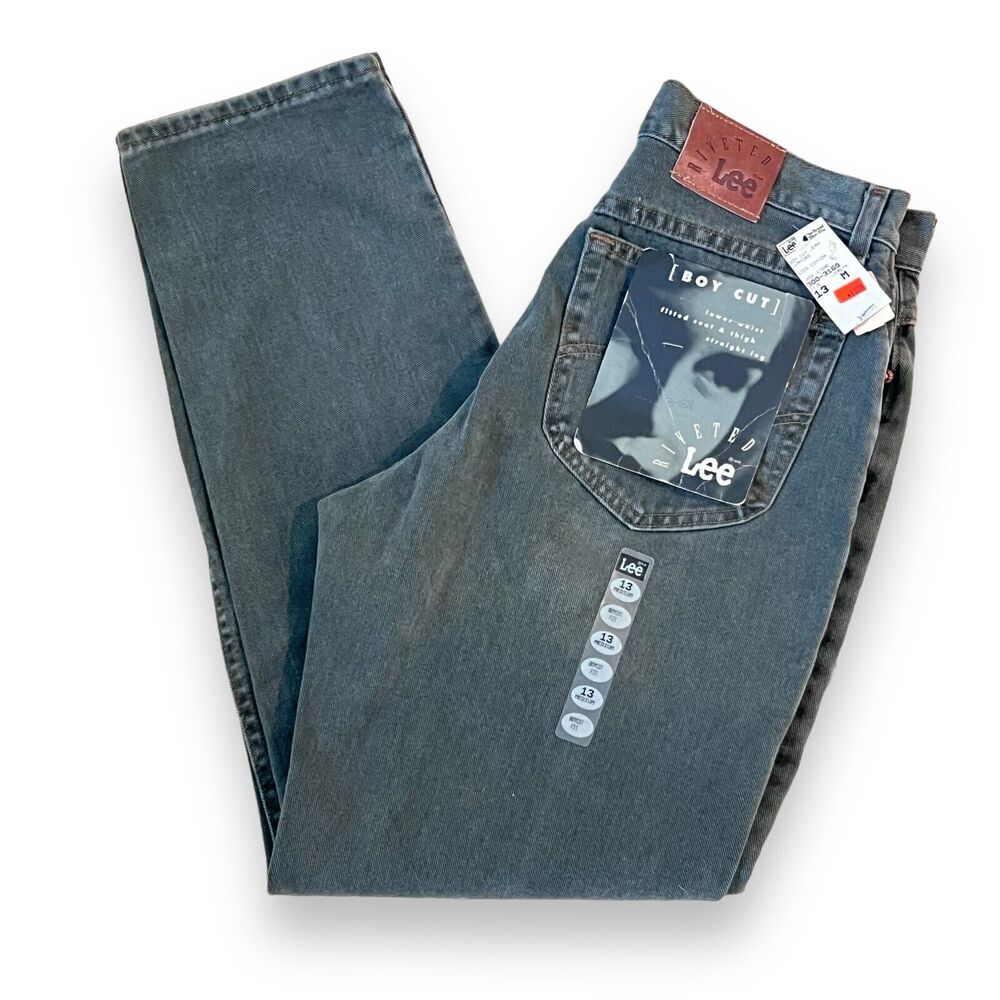 Vintage 90s Lee Riveted Jeans NWT Deadstock Jade Green High Rise Boy Cut 13